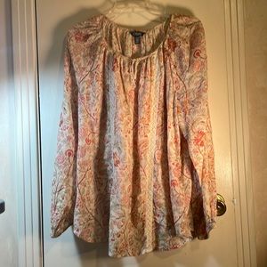 Chaps Size XL Long Sleeve Blouse Pink and Cream Colors, Round Neckline